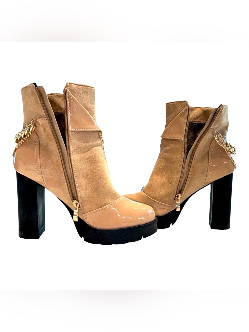 Atalina Camel Chain-Accent Platform Ankle Boots | Women’s Size 10